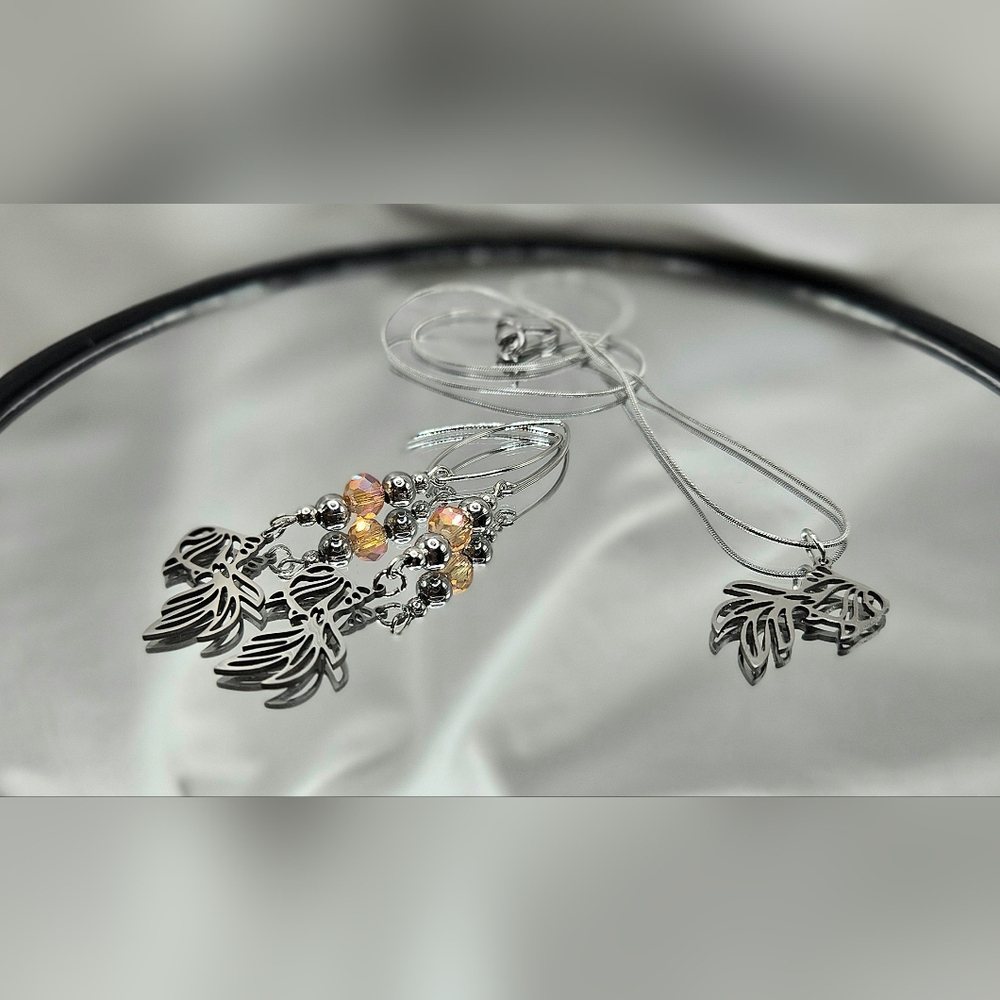 Elegant Stainless Steel Koi Fish and Gold Crystal  Necklace & Earings Set